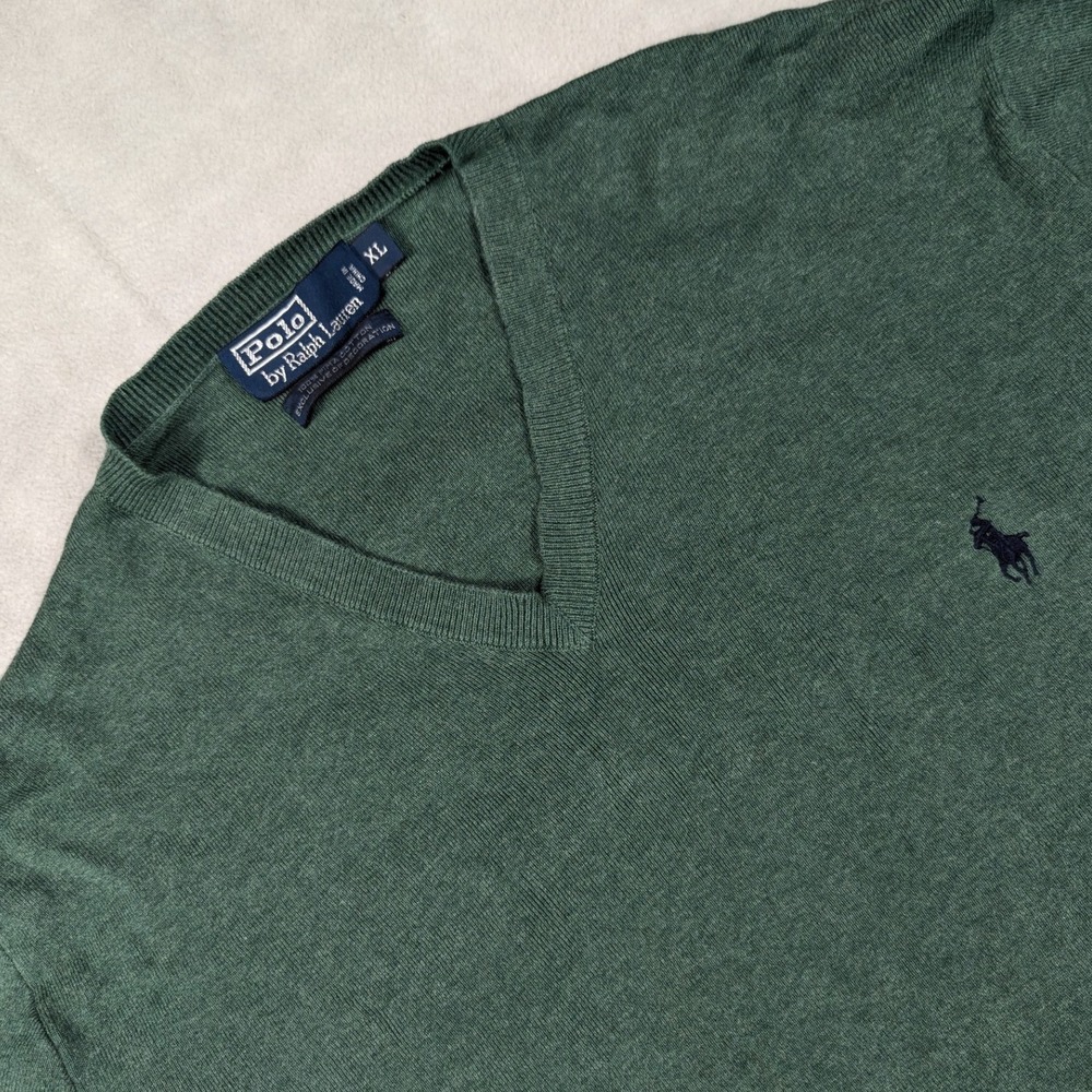Polo Ralph Lauren Mens XL Green 100% Pima Cotton V-Neck Pony Logo Sweater
